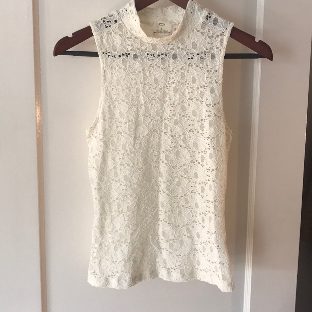 Sheer Lace Mock Neck Tank Top